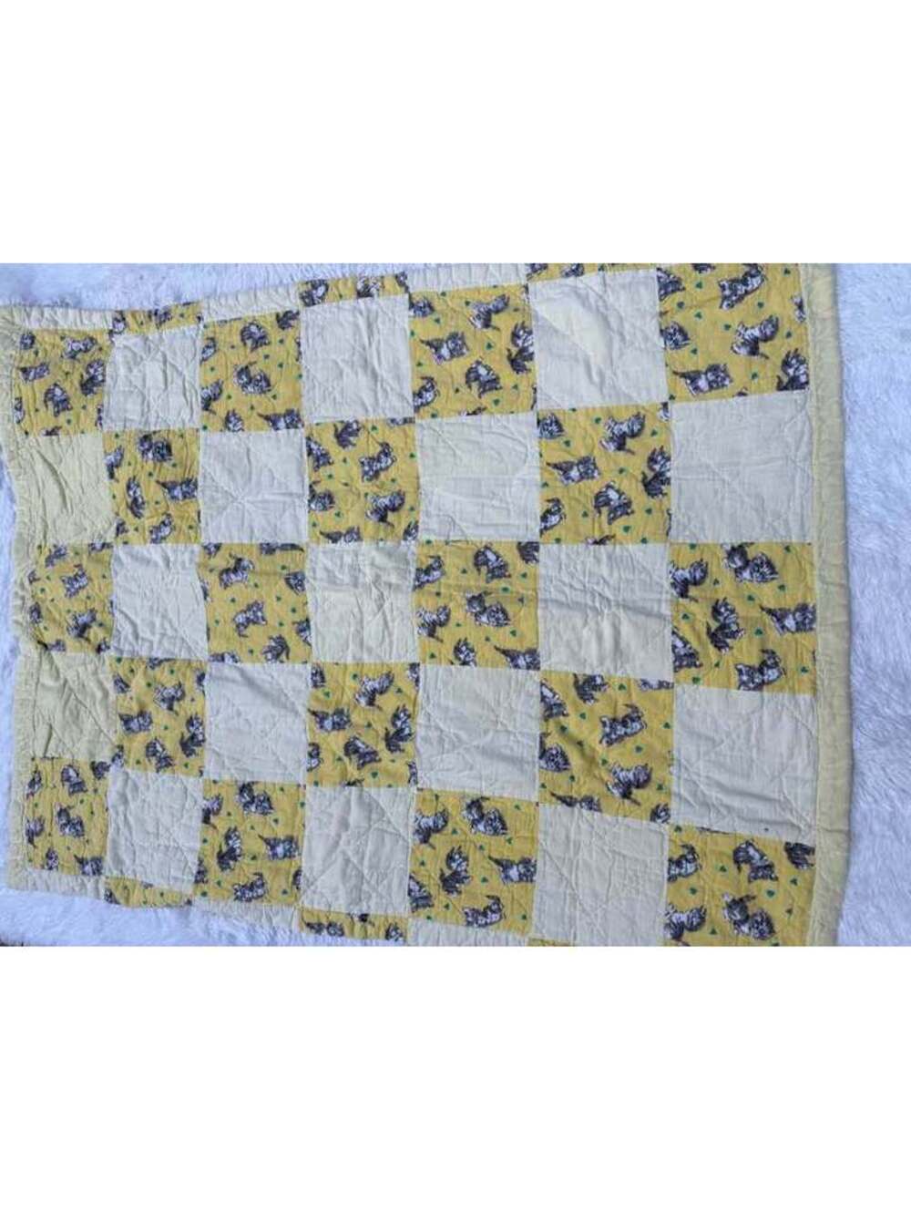 Vintage Handmade Kitten Print Patchwork Quilt